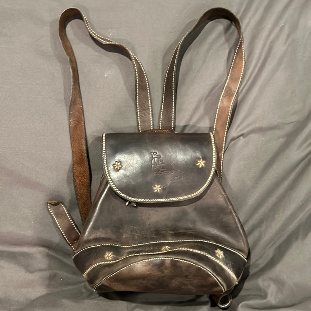 Brown leather mini backpack